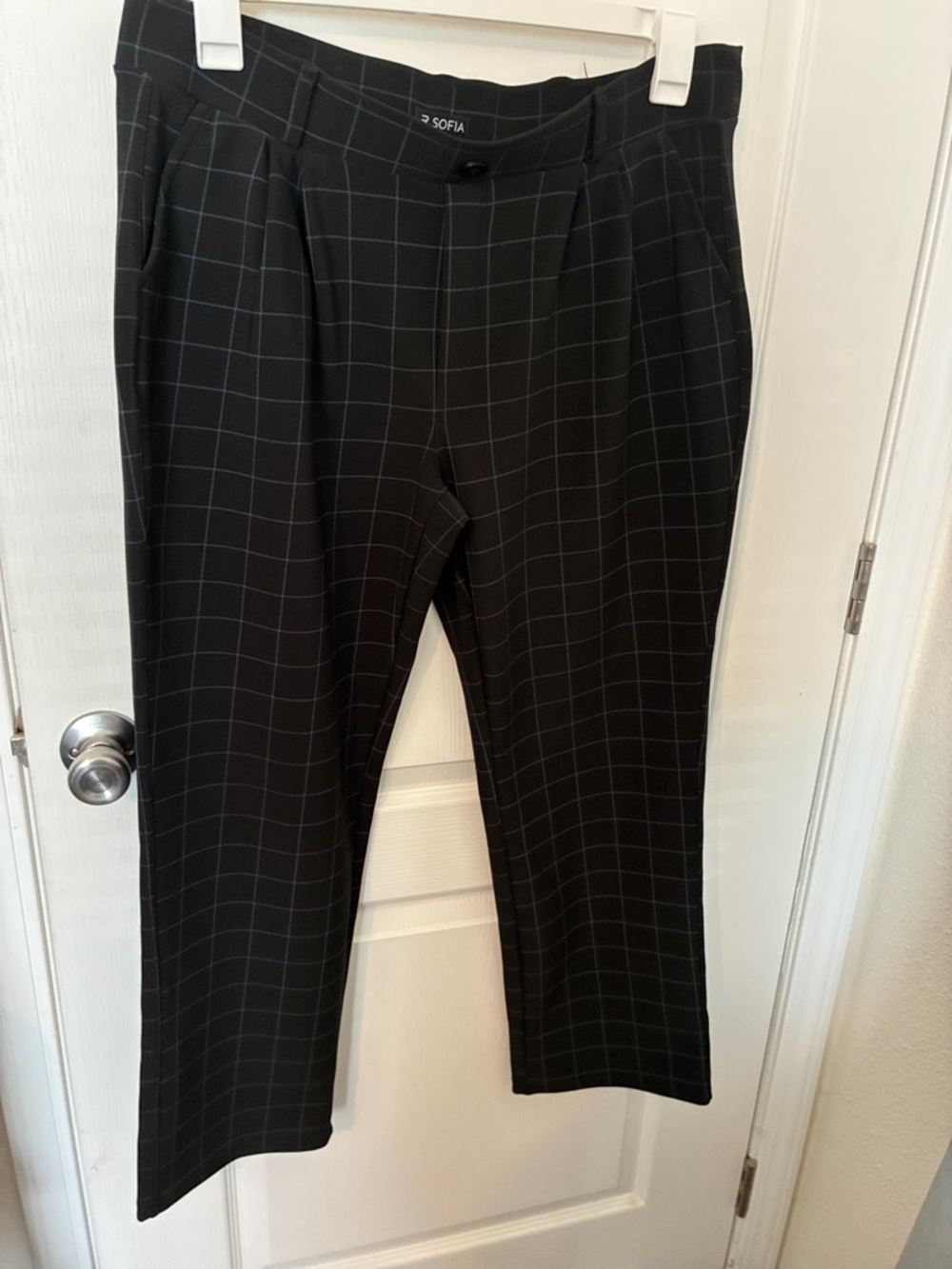 Black Windowpane Straight-Leg Trousers